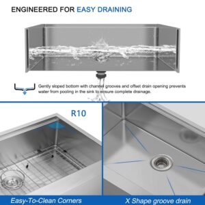 ALWEN 30 x 22 inch Farmhouse Worksation Kitchen Sink, Stainless Steel Farmhouse Apron Front Kitchen Sink, Handmade Modern Apron-front Single Bowl Farm Kitchen Sink with Ledge and Accessories