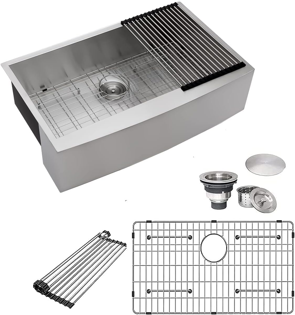 Couoko 33 Inch Farmhouse Sink Apron Front Ledge Workstation 16 Gauge Stainless Steel Single Bowl Farm Farmer Kitchen Sink Deep Basin, 33"x22"x9"