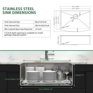 Couoko 33 Inch Farmhouse Sink Apron Front Ledge Workstation 16 Gauge Stainless Steel Single Bowl Farm Farmer Kitchen Sink Deep Basin, 33"x22"x9"