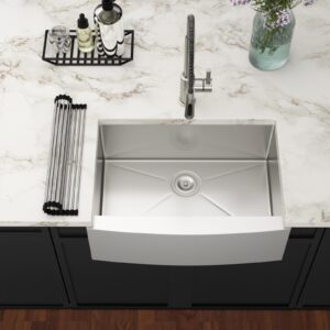 Couoko 33 Inch Farmhouse Sink Apron Front Ledge Workstation 16 Gauge Stainless Steel Single Bowl Farm Farmer Kitchen Sink Deep Basin, 33"x22"x9"