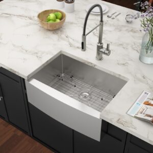 Couoko 33 Inch Farmhouse Sink Apron Front Ledge Workstation 16 Gauge Stainless Steel Single Bowl Farm Farmer Kitchen Sink Deep Basin, 33"x22"x9"