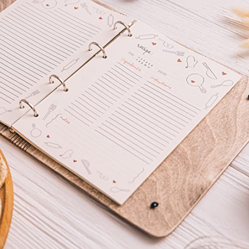 ENJOY THE WOOD Wooden Blank Recipe Book Binder - Personalized Recipe Notebook - Family Cookbook Journal Custom Sketchbook To Write In Organizer by Enjoy The Wood (Medium (A5), Peppers)