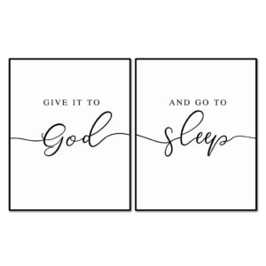 give it to god and go to sleep set of 2 prints bedroom above bed decor minimalist typography farmhouse home style wall art, 11x14inch unframed