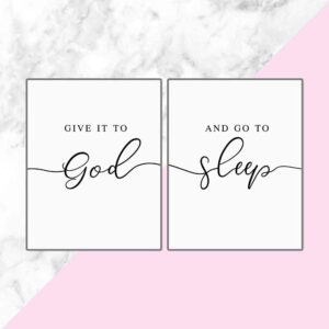 Give it to God and Go to Sleep Set of 2 Prints Bedroom Above Bed Decor Minimalist Typography Farmhouse Home Style Wall Art, 11x14inch Unframed