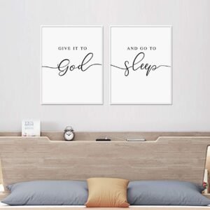 Give it to God and Go to Sleep Set of 2 Prints Bedroom Above Bed Decor Minimalist Typography Farmhouse Home Style Wall Art, 11x14inch Unframed