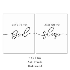 Give it to God and Go to Sleep Set of 2 Prints Bedroom Above Bed Decor Minimalist Typography Farmhouse Home Style Wall Art, 11x14inch Unframed