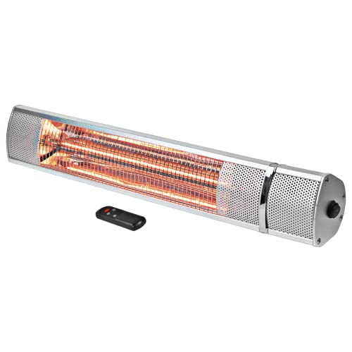 Comfort Zone CZPH20R Outdoor and Indoor Patio Heater - Wall-Mounted Heating Device with Halogen Tube and Adjustable Heat Output - Waterproof Warmer for Residential and Commercial Spaces Black Large