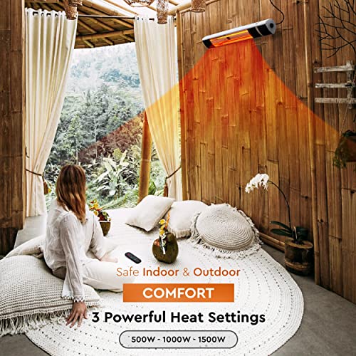 Comfort Zone CZPH20R Outdoor and Indoor Patio Heater - Wall-Mounted Heating Device with Halogen Tube and Adjustable Heat Output - Waterproof Warmer for Residential and Commercial Spaces Black Large