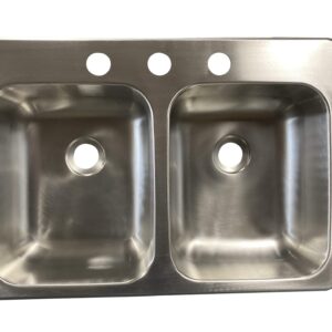 Class A Customs | 25" X 17" X 5" Stainless Steel Double Bowl Sink | 300 Series Stainless Steel | RV Camper Motor Home Sink | Concession Sink