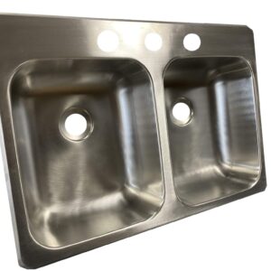 Class A Customs | 25" X 17" X 5" Stainless Steel Double Bowl Sink | 300 Series Stainless Steel | RV Camper Motor Home Sink | Concession Sink