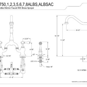 Kingston Brass KS7750ALBS English Country Bridge Kitchen Faucet, Matte Black 8 x 8.25 x 14.5