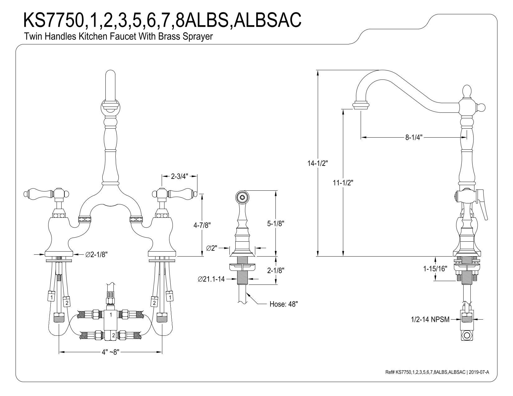 Kingston Brass KS7750ALBS English Country Bridge Kitchen Faucet, Matte Black 8 x 8.25 x 14.5