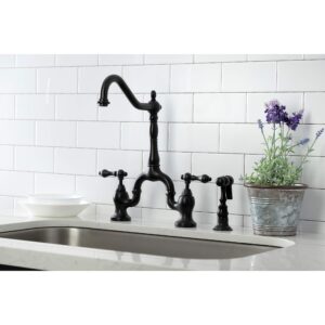 Kingston Brass KS7750ALBS English Country Bridge Kitchen Faucet, Matte Black 8 x 8.25 x 14.5