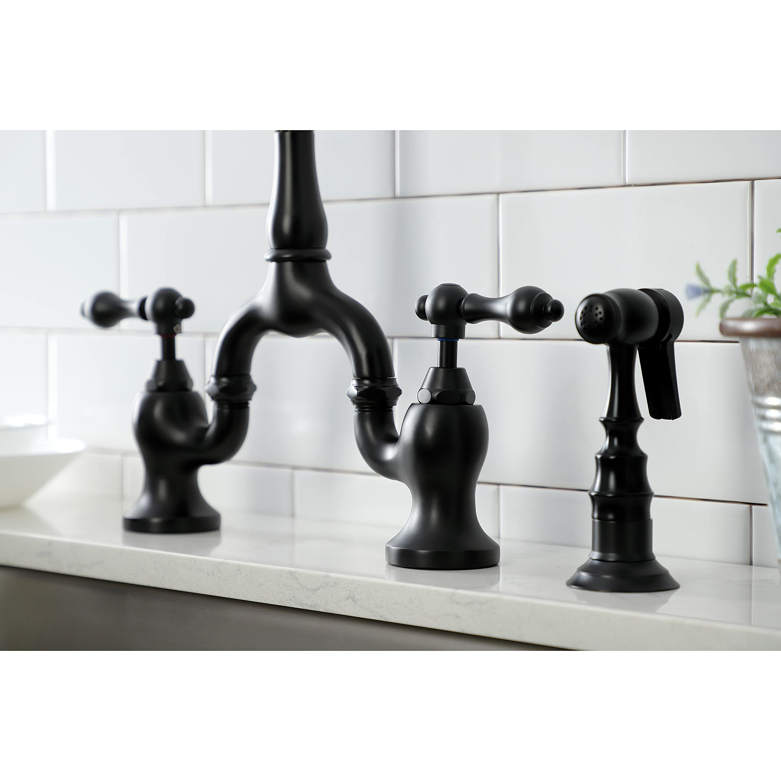 Kingston Brass KS7750ALBS English Country Bridge Kitchen Faucet, Matte Black 8 x 8.25 x 14.5