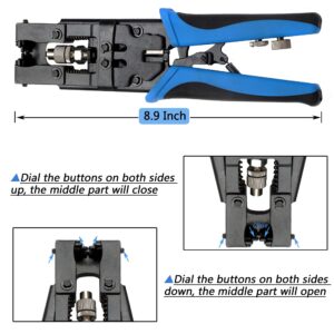 TLS.eagle Coax Cable Crimping Kit Adjustable Tool Set Coaxial Cable Crimping Tool for RG59 RG6 F BNC RCA with 20 PCS F Compression Connectors