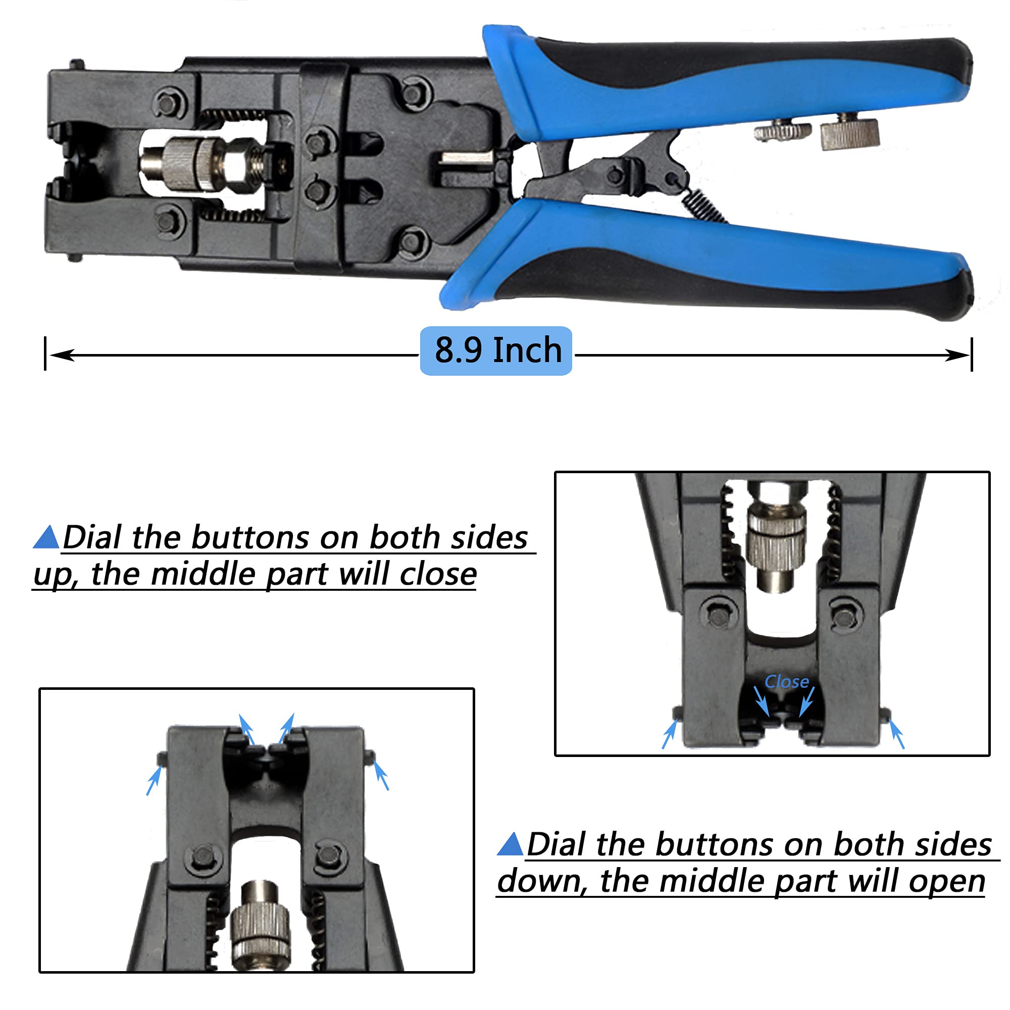 TLS.eagle Coax Cable Crimping Kit Adjustable Tool Set Coaxial Cable Crimping Tool for RG59 RG6 F BNC RCA with 20 PCS F Compression Connectors