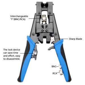 TLS.eagle Coax Cable Crimping Kit Adjustable Tool Set Coaxial Cable Crimping Tool for RG59 RG6 F BNC RCA with 20 PCS F Compression Connectors