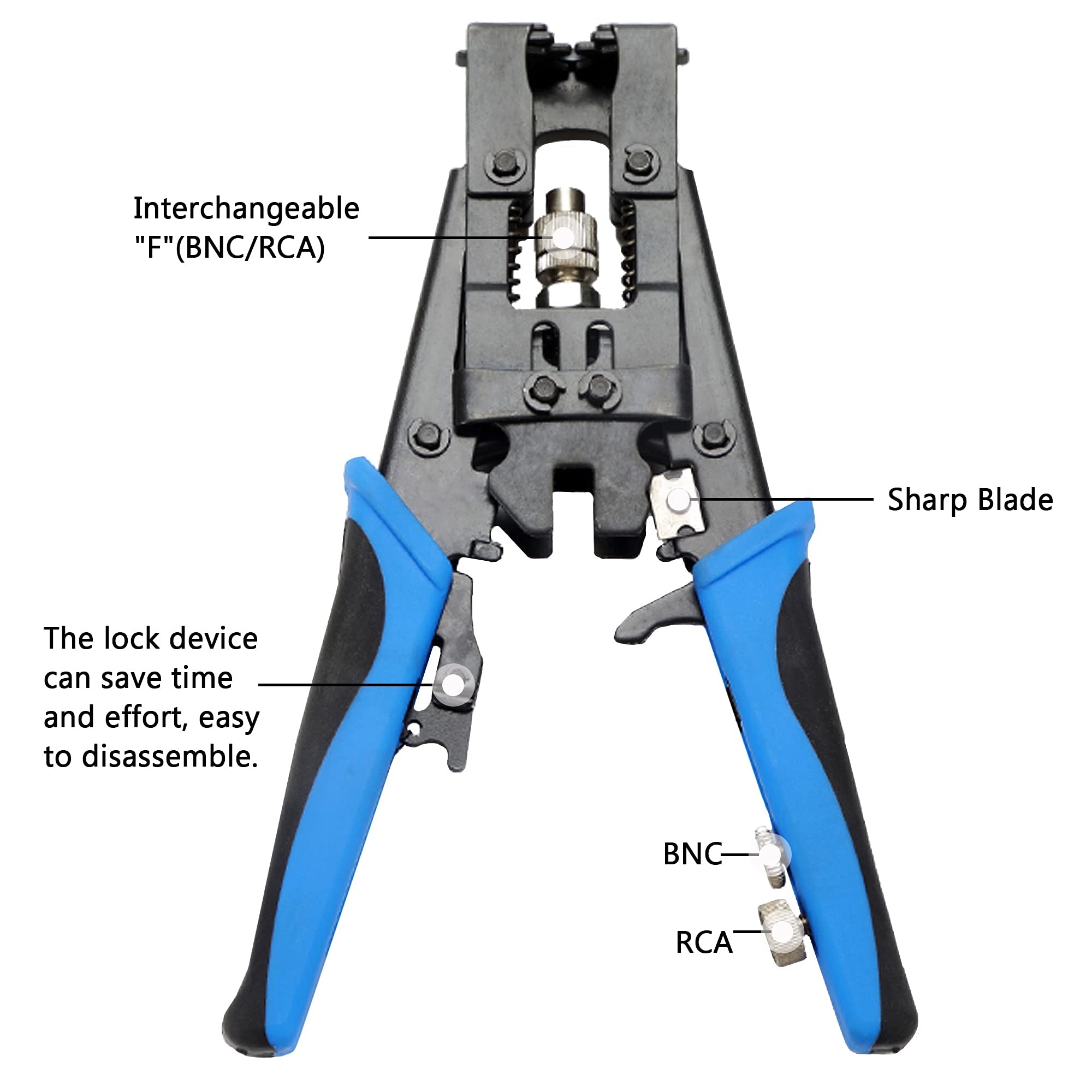 TLS.eagle Coax Cable Crimping Kit Adjustable Tool Set Coaxial Cable Crimping Tool for RG59 RG6 F BNC RCA with 20 PCS F Compression Connectors