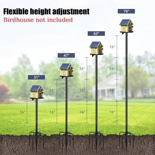 Gtongoko Smart Bird Feeder Pole, 79 Inch New Upgraded Hummingbird House Pole for Outdoor, Bird Buddy Pole, Bluebird House Pole Mount Kit, Adjustable Heavy Duty Bird Feeder Stand, Black