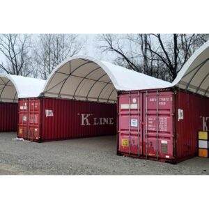 Mytee Products 40'(L) x 20'(W) Shipping Container Canopy Shelter - 21 Oz 610 GSM PVC White Cover Storage Container Roof with No End Walls - Durable & Weather-Resistant