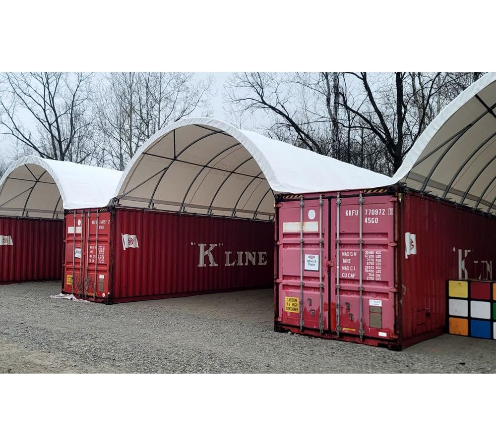 Mytee Products 40'(L) x 20'(W) Shipping Container Canopy Shelter - 21 Oz 610 GSM PVC White Cover Storage Container Roof with No End Walls - Durable & Weather-Resistant