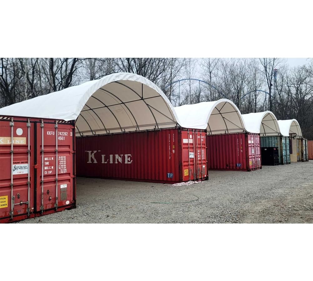 Mytee Products 40'(L) x 20'(W) Shipping Container Canopy Shelter - 21 Oz 610 GSM PVC White Cover Storage Container Roof with No End Walls - Durable & Weather-Resistant