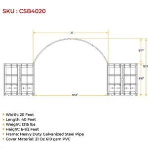 Mytee Products 40'(L) x 20'(W) Shipping Container Canopy Shelter - 21 Oz 610 GSM PVC White Cover Storage Container Roof with No End Walls - Durable & Weather-Resistant