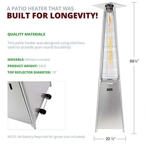 Kinger Home 46000 BTU Outdoor Propane Patio Heater with Wheels, 88 Inch Tall, Commercial & Residential
