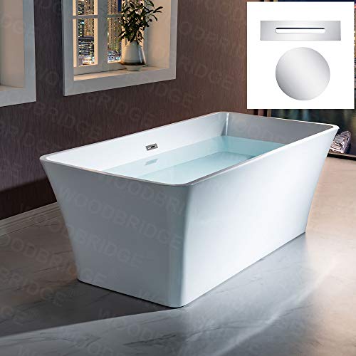 WOODBRIDGE 67" Acrylic Freestanding Bathtub Contemporary Soaking White Tub with Chrome Overflow and Drain，BTS1609 -C-Drain &O