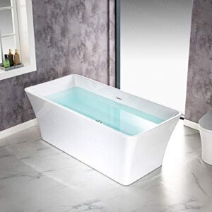 WOODBRIDGE 67" Acrylic Freestanding Bathtub Contemporary Soaking White Tub with Chrome Overflow and Drain，BTS1609 -C-Drain &O
