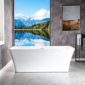 WOODBRIDGE 67" Acrylic Freestanding Bathtub Contemporary Soaking White Tub with Chrome Overflow and Drain，BTS1609 -C-Drain &O