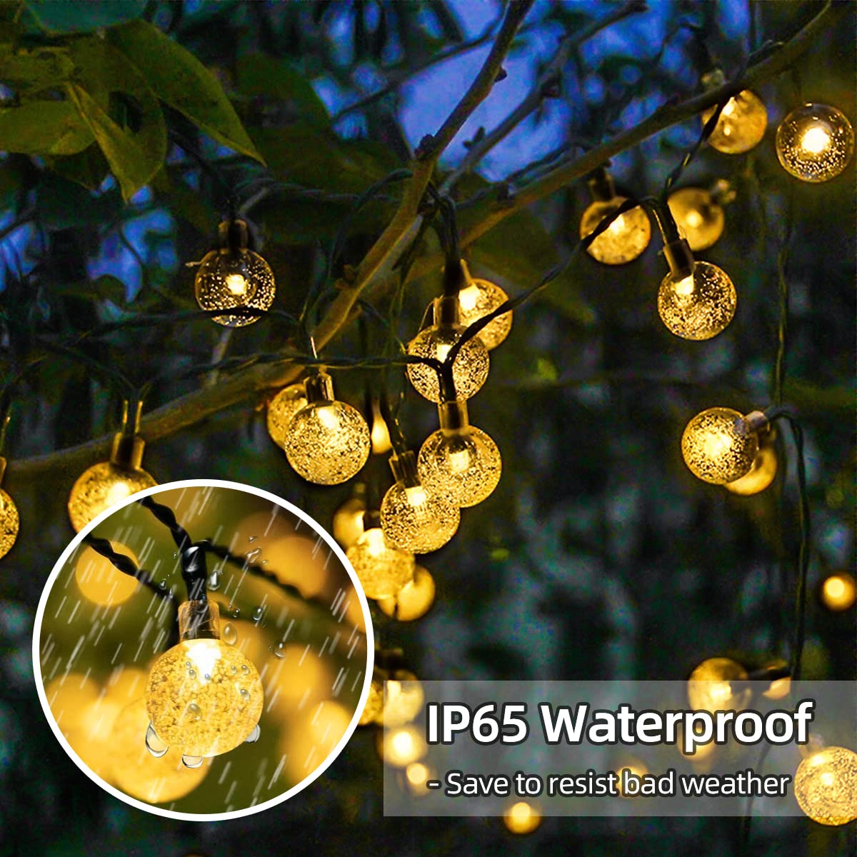 ITICdecor Solar String Lights Outdoor 40LED Crystal Globe Waterproof Patio Fairy Lights for Garden, Yard, Camping, Wedding, Christmas Decoration (Warm White)