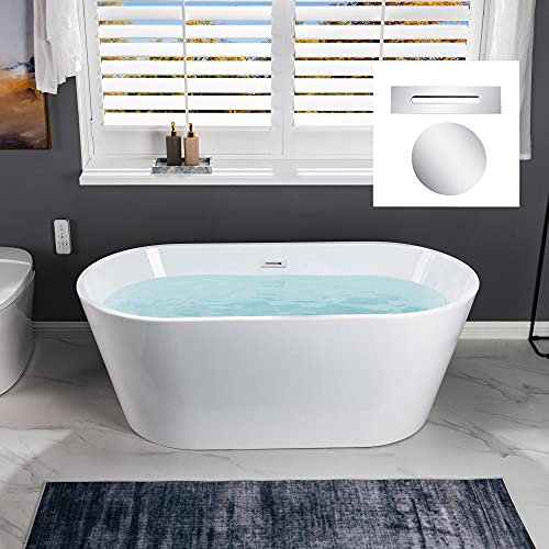 WOODBRIDGE 59" Acrylic Freestanding Bathtub Contemporary Soaking White Tub with Chrome Overflow and Drain，B0014-CH