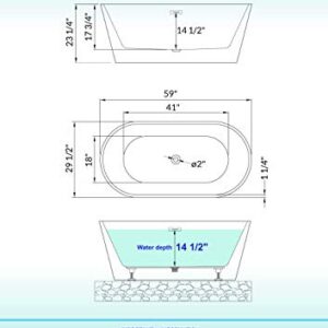 WOODBRIDGE 59" Acrylic Freestanding Bathtub Contemporary Soaking White Tub with Chrome Overflow and Drain，B0014-CH