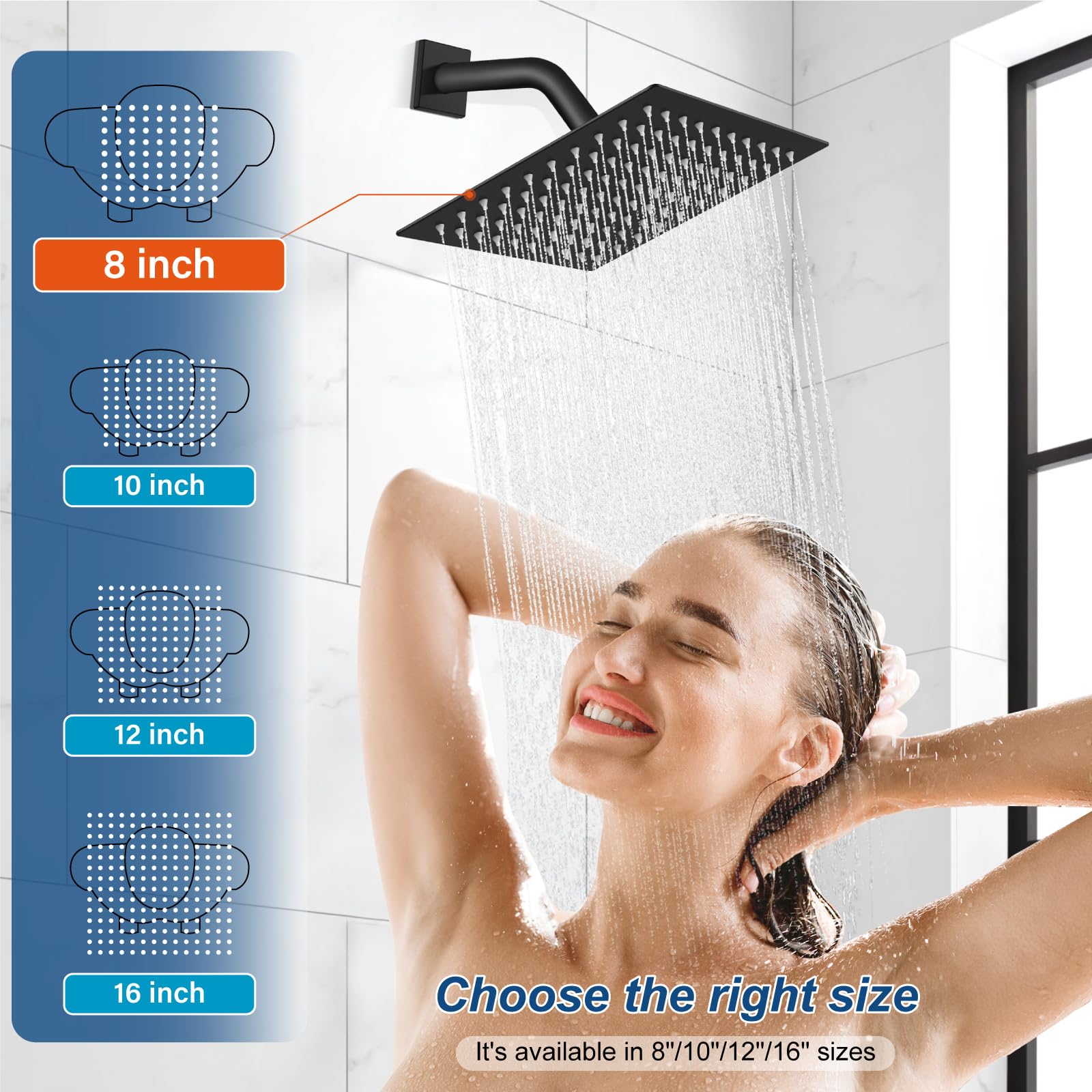 Midanya Rain Shower System Tub Shower Faucet Set Square Rainfall Shower Head with Handheld Sprayer and Waterfall Tub Spout Rough-in Valve Shower Mixer Combo,8 Inch Matte Black