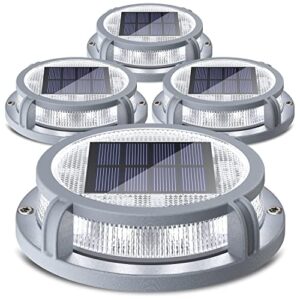 siedinlar solar deck lights outdoor 2 modes 16 leds driveway markers dock light solar powered waterproof for ground step pathway walkway stair garden road yard 4 pack (cool white/warm white)