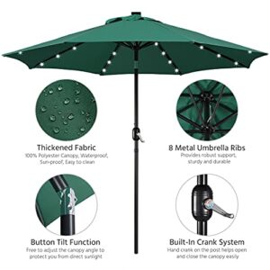 Yaheetech 9FT Patio Umbrella with Solar Lights - UV Protection Market Table Umbrella w/ 32 LED Lights & Push Button Tilt & Crank Lift System for Garden/Lawn/Deck/Backyard/Pool,Dark Green