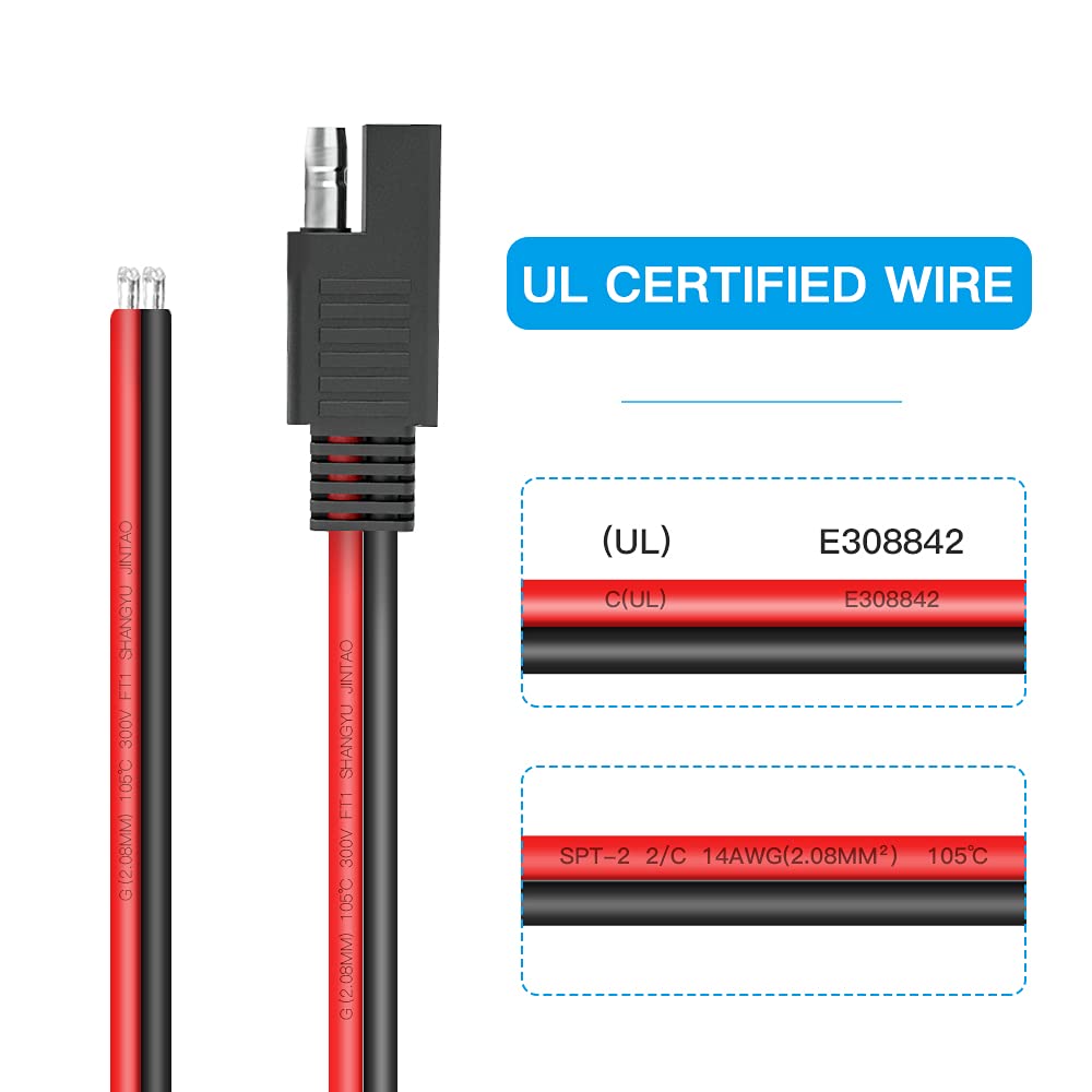 Electop SAE Connector Extension Cable, SAE Quick Connector Disconnect Plug SAE Power Automotive Extension Cable Solar Panel Cable Wire(2 Pack)