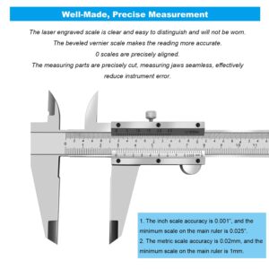 ZLKSKER 8 Inch / 20 cm Micrometer Vernier Caliper, Stainless Steel Precision Measuring Tool (Inch/Metric), Depth/Inside/Outside/Step Measurement, Accuracy 0.001" / 0.02mm