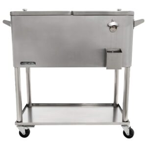 permasteel 80-qt outdoor patio cooler with wheels and handles, stainless steel