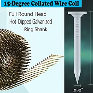 Siding Nails 1-1/2-Inch x .092-Inch 15-Degree Collated Wire Coil, Full RoundHead, Ring Shank Hot-Dipped Galvanized 1600 Count for Rough Nailing of Lathing and Sheathing Materials by BOOTOP