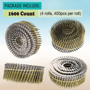 Siding Nails 1-1/4-Inch x .092-Inch, 15-Degree Collated Wire Coil, Full RoundHead, Ring Shank, Hot-Dipped Galvanized, 1600 Count for Rough Nailing of Lathing and Sheathing Materials by BOOTOP