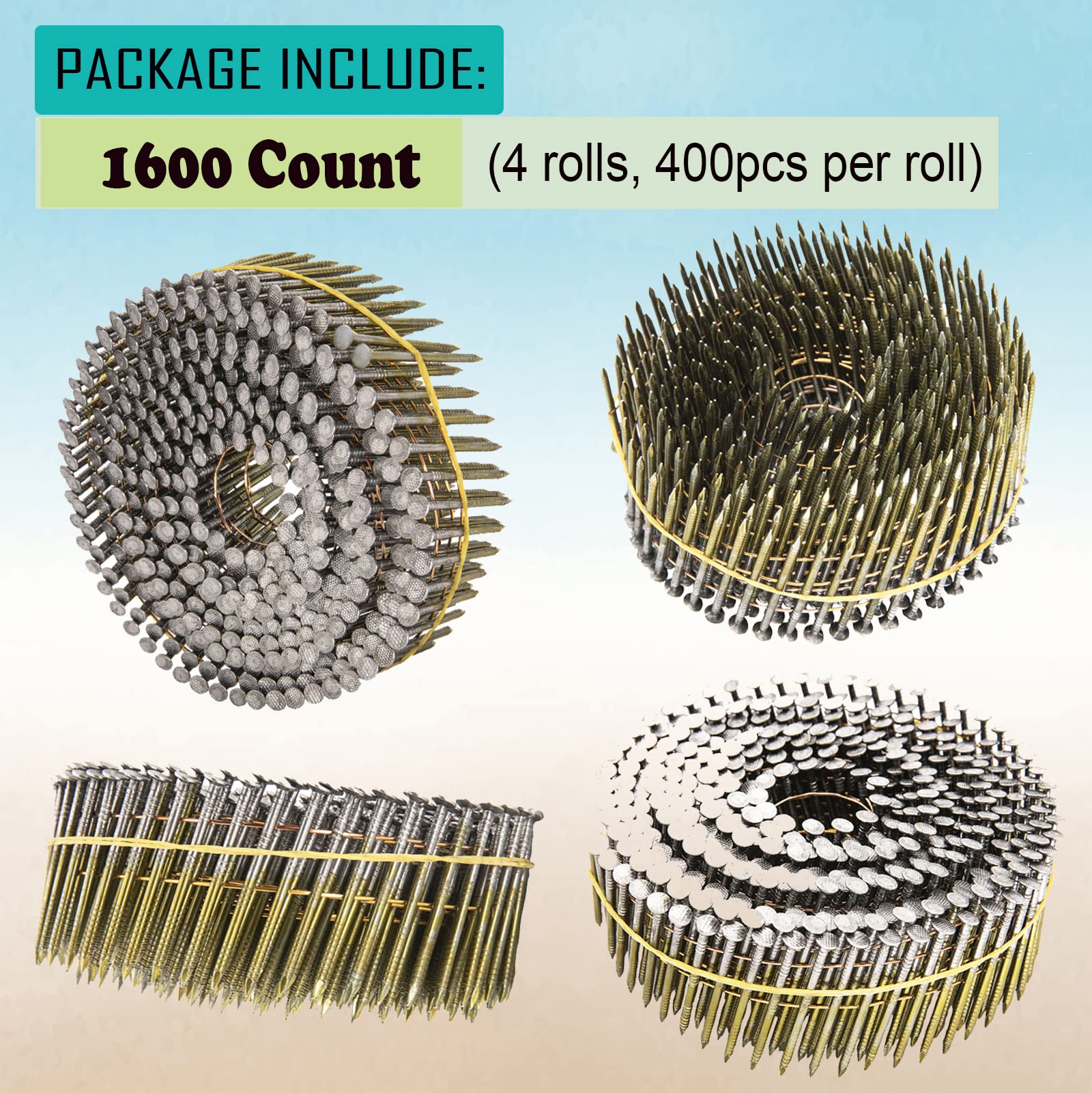 Siding Nails 1-1/4-Inch x .092-Inch, 15-Degree Collated Wire Coil, Full RoundHead, Ring Shank, Hot-Dipped Galvanized, 1600 Count for Rough Nailing of Lathing and Sheathing Materials by BOOTOP
