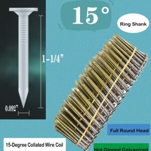 Siding Nails 1-1/4-Inch x .092-Inch, 15-Degree Collated Wire Coil, Full RoundHead, Ring Shank, Hot-Dipped Galvanized, 1600 Count for Rough Nailing of Lathing and Sheathing Materials by BOOTOP