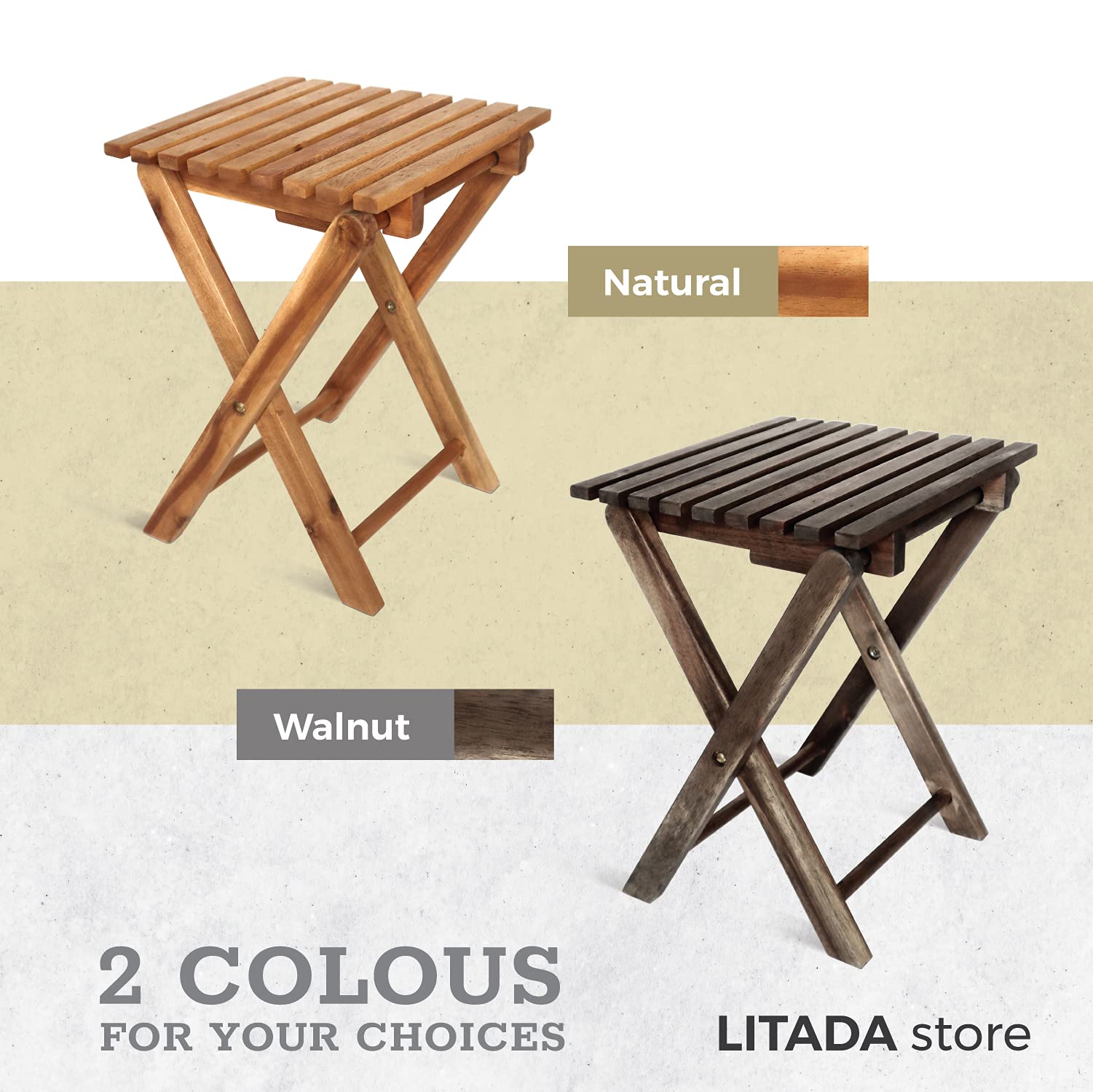 LITADA Small Patio Table (Set of 2) Acacia Wooden Small Table, Side Table, Coffee End Table, Small Square Folding Side Table, Plant Stand Mid Century Easy Assembly Modern Home Decor (Walnut Color)