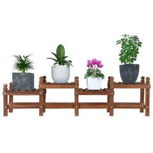jotboom outdoor indoor plant stand,4 tiers plant bench indoor window plant stand,wood long plant shelves for multiple plants in windowsill patio balcony (11.8~44'')