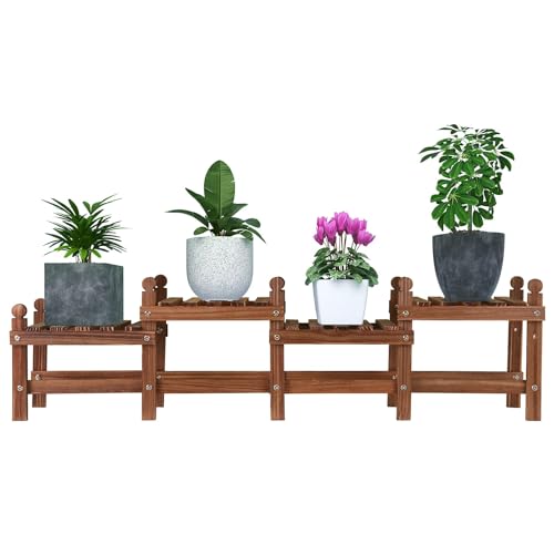 Jotboom Outdoor Indoor Plant Stand,4 Tiers Plant Bench Indoor Window Plant Stand,Wood Long Plant Shelves for Multiple Plants in Windowsill Patio Balcony (11.8~44'')