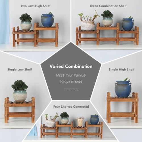 Jotboom Outdoor Indoor Plant Stand,4 Tiers Plant Bench Indoor Window Plant Stand,Wood Long Plant Shelves for Multiple Plants in Windowsill Patio Balcony (11.8~44'')