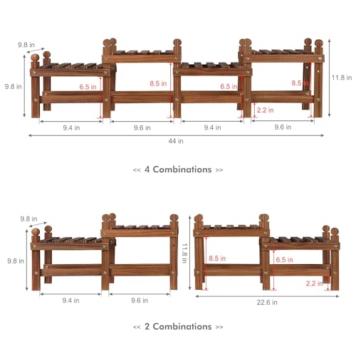 Jotboom Outdoor Indoor Plant Stand,4 Tiers Plant Bench Indoor Window Plant Stand,Wood Long Plant Shelves for Multiple Plants in Windowsill Patio Balcony (11.8~44'')