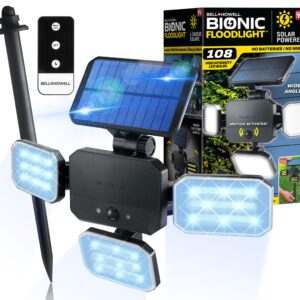 Bell+Howell Bionic Flood Light ASON TV, Solar Lights Outdoor Waterproof- 50% Brighter 108 COB-LED's w/Motion Sensor 180° Swivel, Adjustable Panels for Garden, Lawn and Patio As Seen On TV